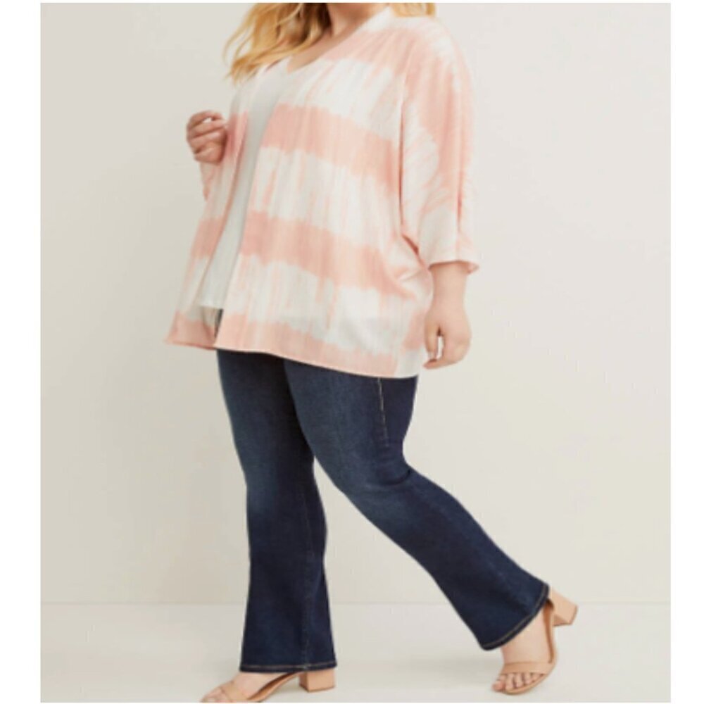 Lane Bryant Tie Dye Pink & White Open Front Kimono Top Plus Size 18/20